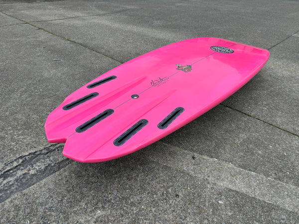 pink 5 fin surfboard