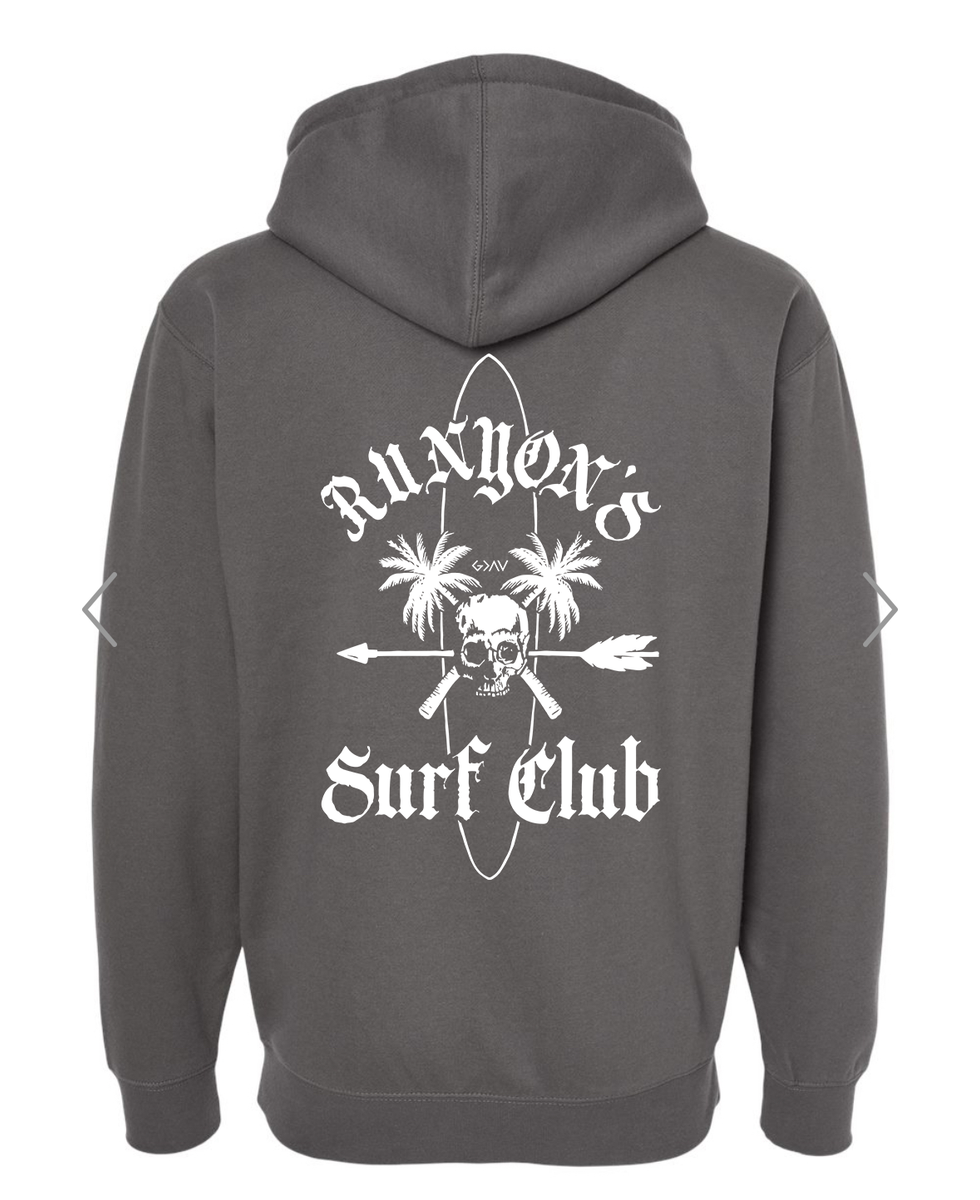 Runyon Surf Club Zip Up Hoodie Gray | Runyon Surfboards NC