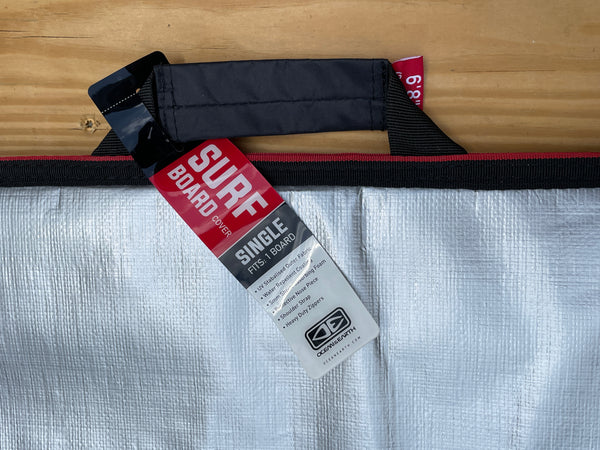 silver surfboard bag