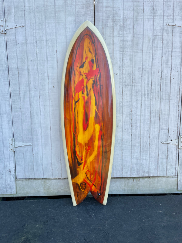 resin swirl fish surfboard