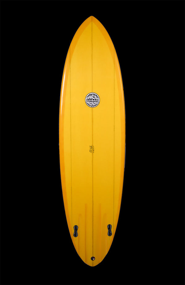 Runyon Dang Dang Surboard, Black Background, Duel Fin with FCS Fin Boxes